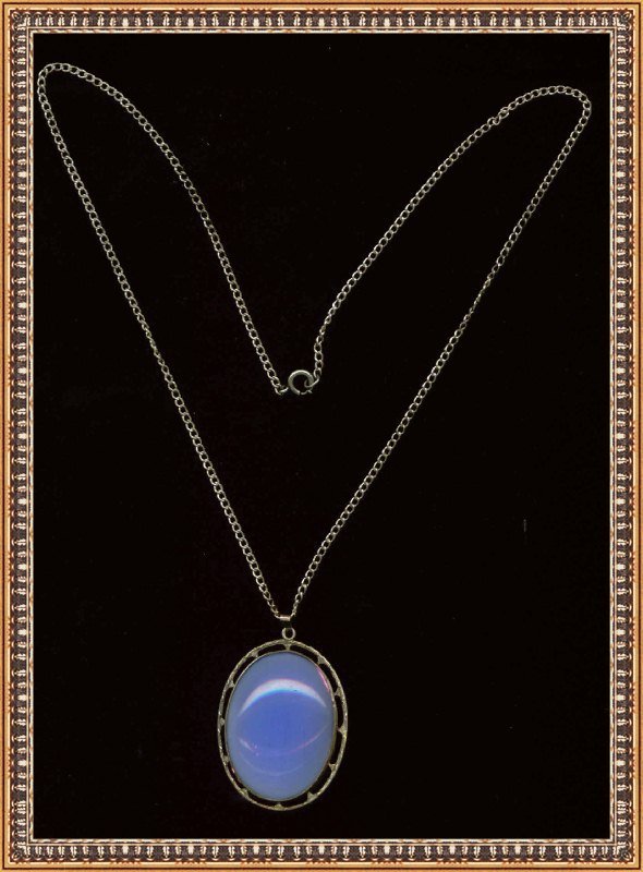 Art Deco Sterling Pendant Necklace  Blue Glass Cab