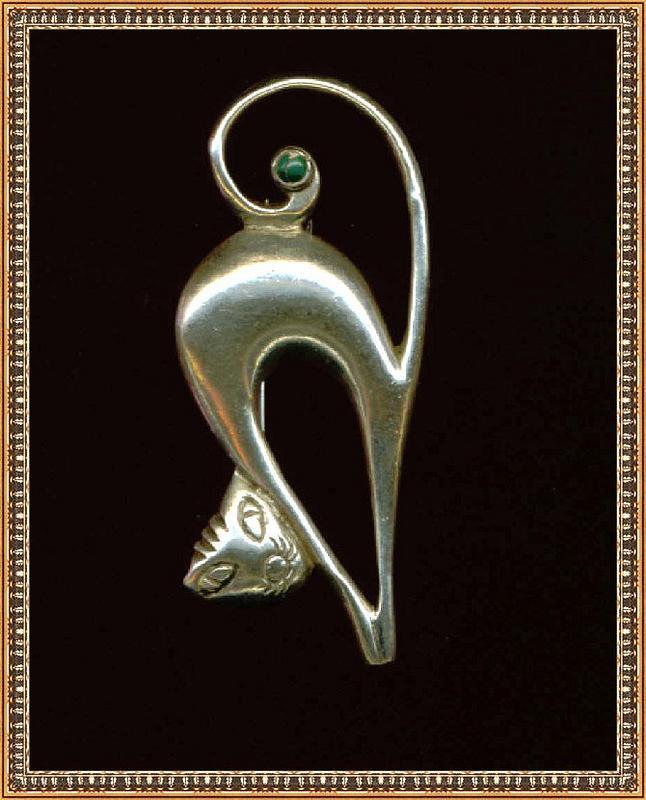 c 1945 Sterling Cat Pin Brooch - Coro Mexico Silver &quot;C&quot;