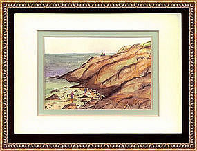 Signed Painting of Maine Coast Watercolor