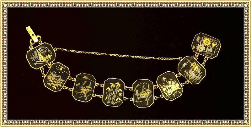 Amita Damascene Bracelet 8 Multi Figural Links Cranes