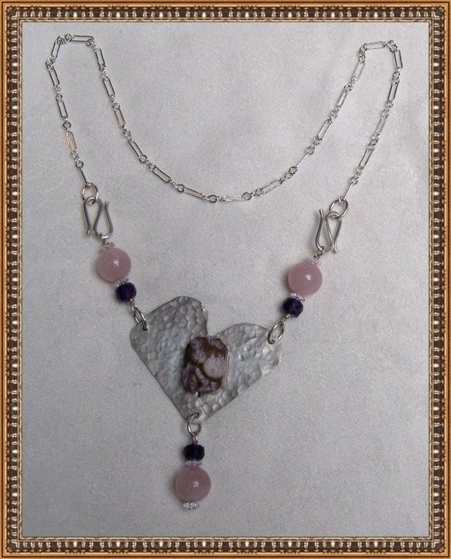 Signed Sterling Hammered Heart Necklace Pendant Rose