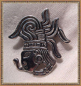 Hecho en Mexico Sterling Silver Pin Feathered Face APA