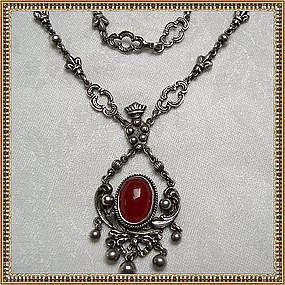 Vintage Peruzzi Necklace Sterling Silver Carnelian