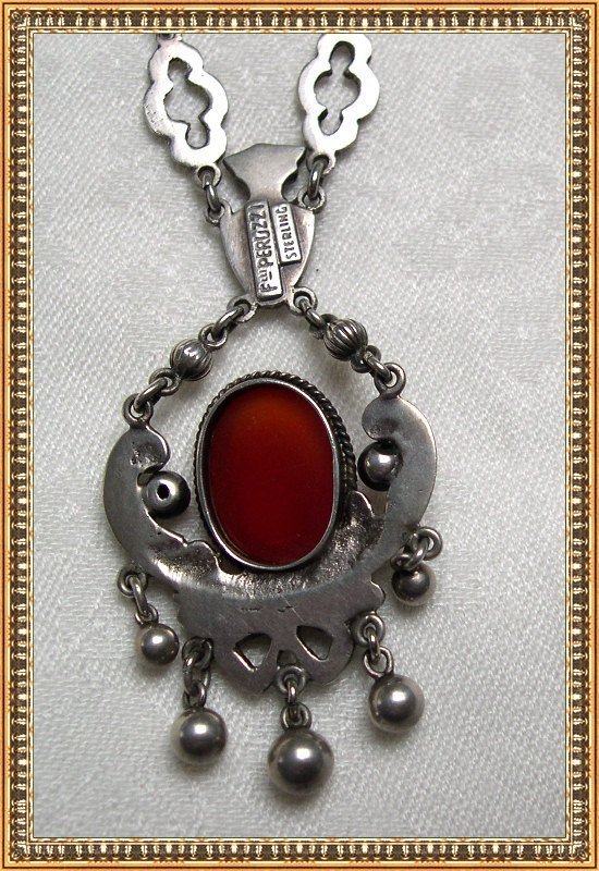 Vintage Peruzzi Necklace Sterling Silver Carnelian