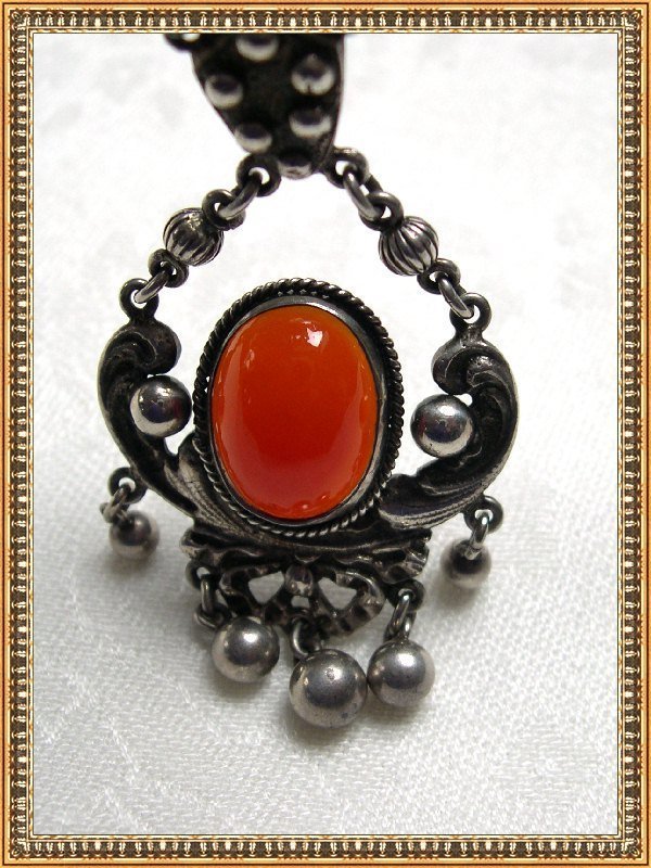 Vintage Peruzzi Necklace Sterling Silver Carnelian