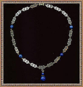 Vintage Silver Necklace Lapis Glass Barrel Clasp