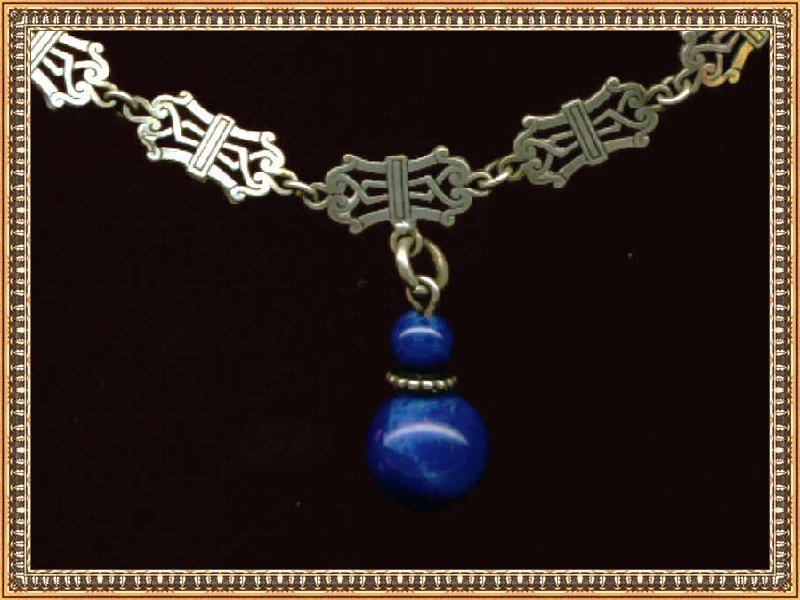 Vintage Silver Necklace Lapis Glass Barrel Clasp