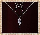 Signed Sterling Silver Necklace Set Opal Etched Glass