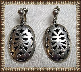 Vintage Silver Earrings Taxco Mexico Open Work Shadow