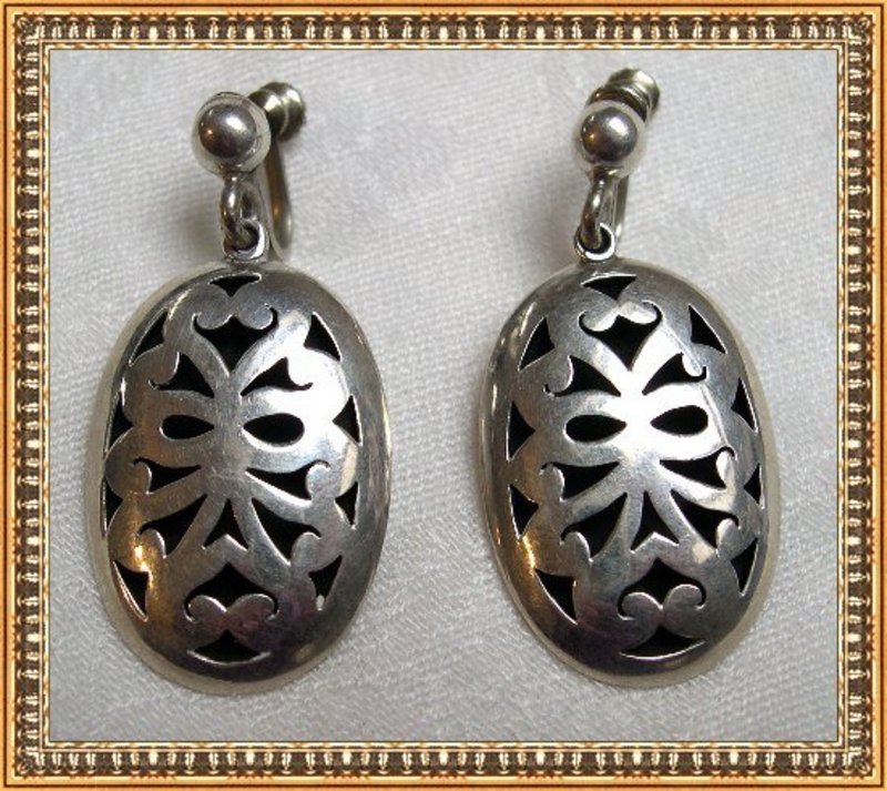 Vintage Silver Earrings Taxco Mexico Open Work Shadow