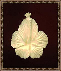 Vintage Signed Ming's Ivory Carved Hibiscus Pin Brooch