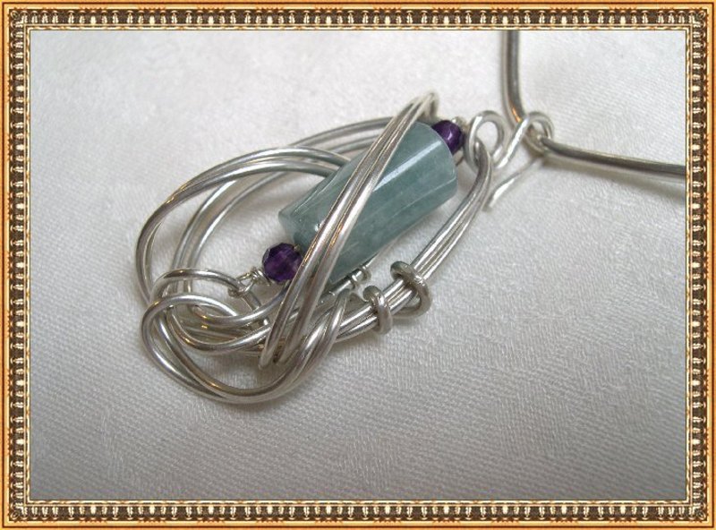 Signed Studio Sterling Necklace Neckwire Lg Aquamarine