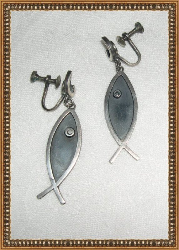 Vintage Mexican Sterling Silver Fish Earrings Hecho en