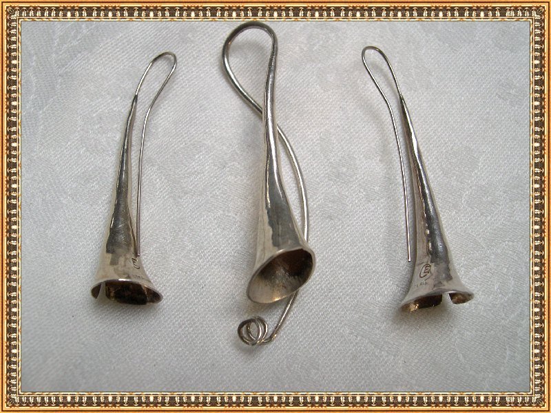 Vintage Signed Sterling Trumpet Pendant Earrings