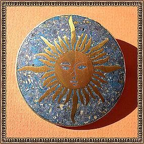 Donated Vintage Mexico Sterling Mix Metals Lapis Sun Face Ethnographic