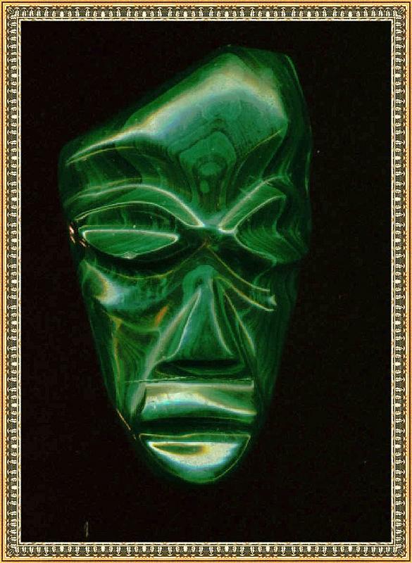 Mexico Massive Malachite Carved Mask Face Pendant