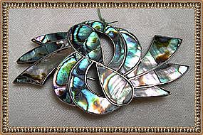 Taxco Taller CBA Swirl Abalone Inlay Sterling Pin "3"