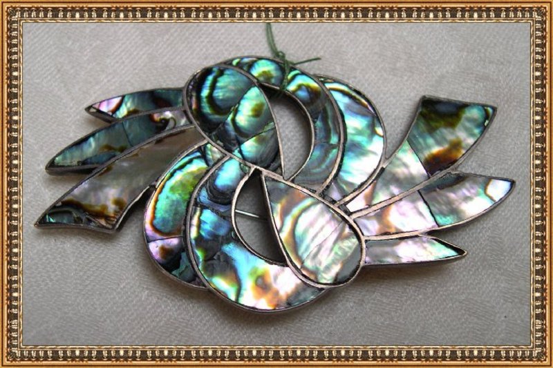 Taxco Taller CBA Swirl Abalone Inlay Sterling Pin &quot;3&quot;