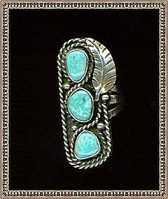 Vintage Native American Turquoise Sterling Ring Teepee Reward Mark
