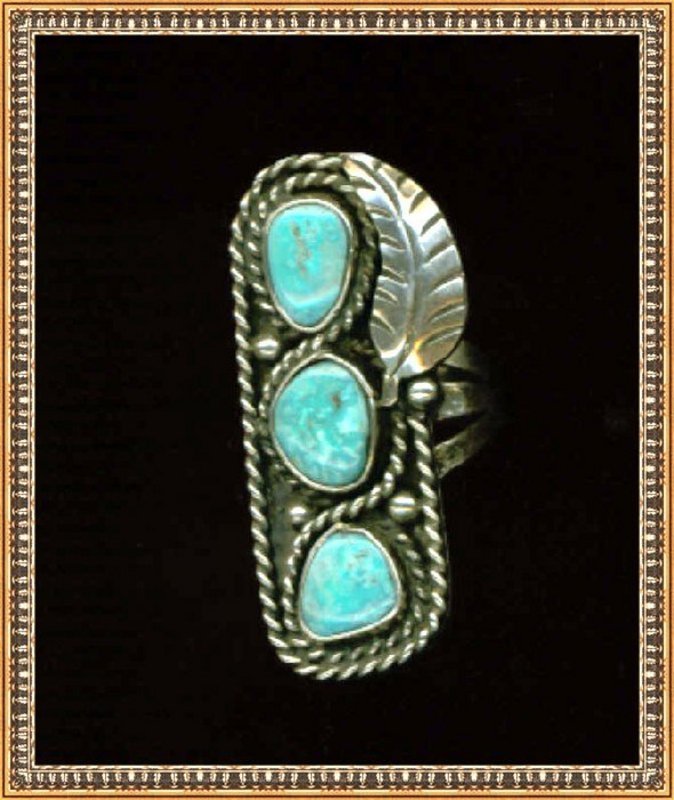 Vintage Native American Turquoise Sterling Ring Teepee Reward Mark