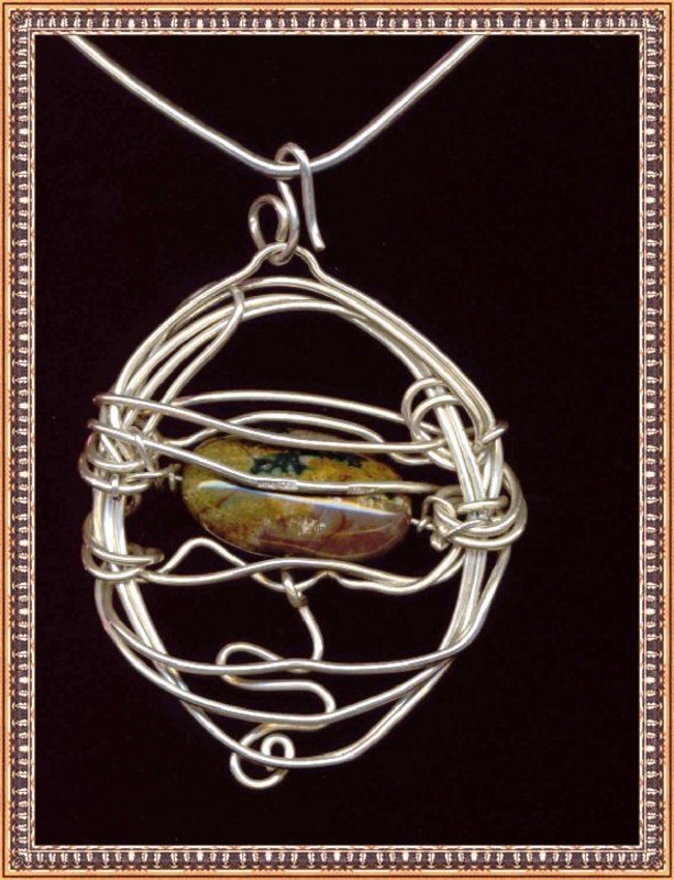 Signed Studio Sterling Silver Sculpture Necklace Jasper