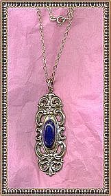 Vintage Towle Sterling Pendant Chain Lapis Lapiz Stone