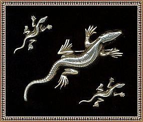 Vintage Sterling Silver Gekko Lizard  Pin  Earring Set