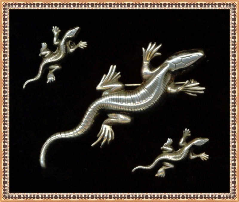 Vintage Sterling Silver Gekko Lizard  Pin  Earring Set