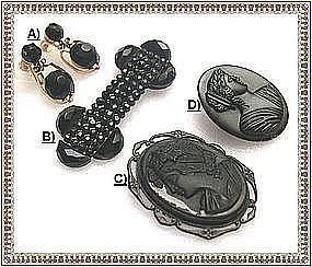 Each or 4 Vintage Mourning Victorian Black Glass Pin Ear Grapes