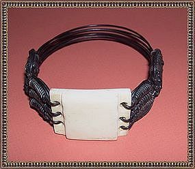 Vintage Adjustable Woven Elephant Hair Ivory Bracelet