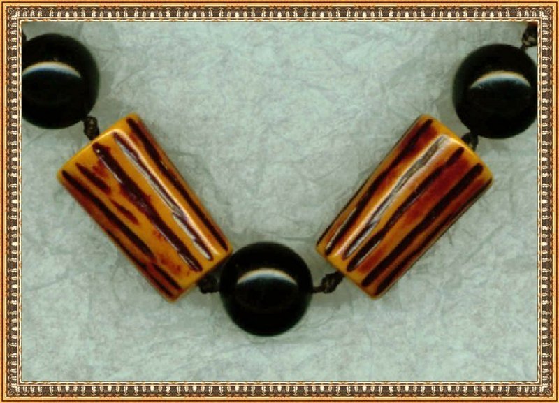 Vintage Deco Necklace &quot;Bone&quot; Bakelite Black Beads