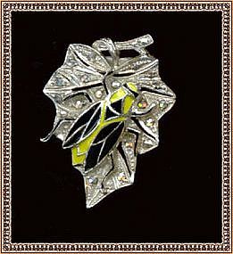 Sterling Silver Clip Marcasite Enamel Bug  sgnd "H. B."