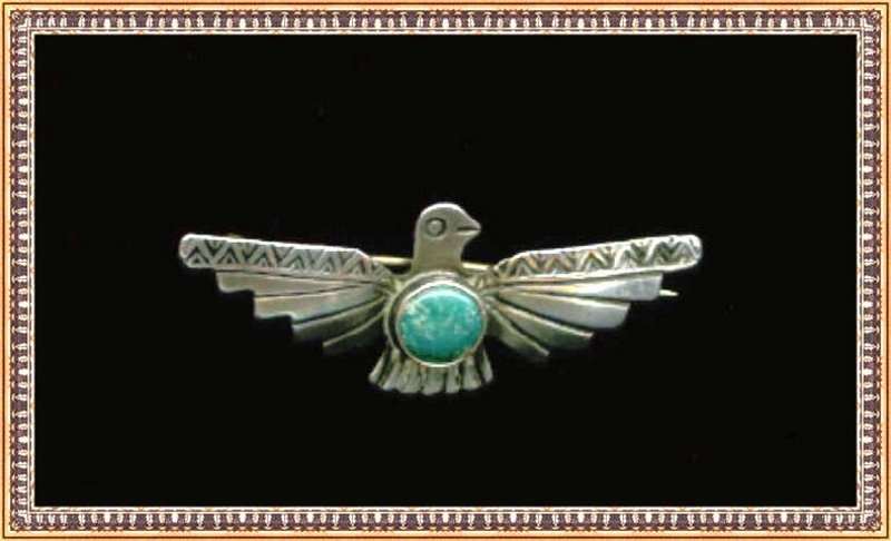 Vintage Early Silver Native American Pin Bird Turquoise