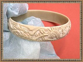 Vintage Mellow Carved Dragon Ivory Bangle Bracelet