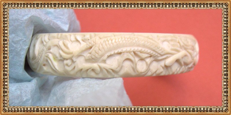 Vintage Mellow Carved Dragon Ivory Bangle Bracelet