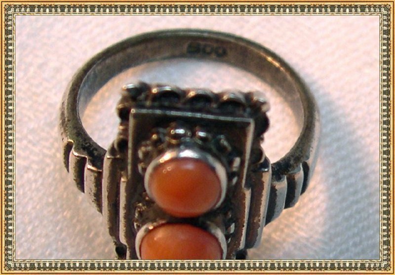 Vintage Art Deco AC Coral Cabs Silver Ring HP Box