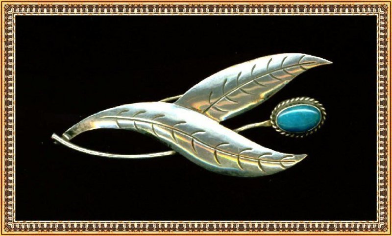 Vintage Unmarked Signed Sterling Pin Brooch Turquoise "TVE"