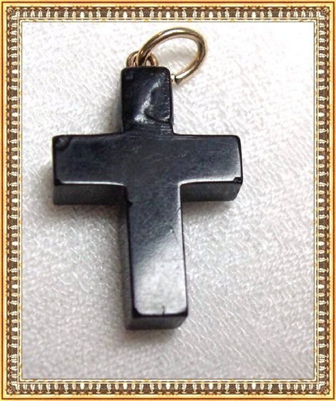 Vintage Antique Victorian Black Jet Cross Pendant Seed