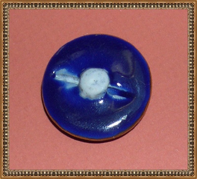 Japanese Satsuma Button Cobalt Blue Pink Peony
