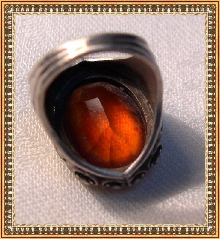 Vintage Unsigned Sterling Ring Art Nouveau Motif Citrine Glass