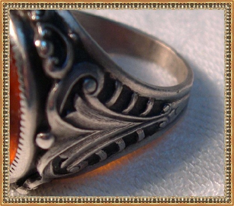 Vintage Unsigned Sterling Ring Art Nouveau Motif Citrine Glass