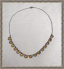 Vintage Sterling Deco Necklace Citrine Glass Stones