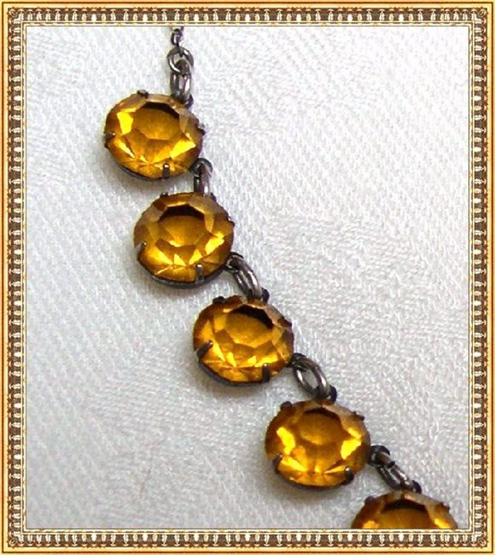 Vintage Sterling Deco Necklace Citrine Glass Stones