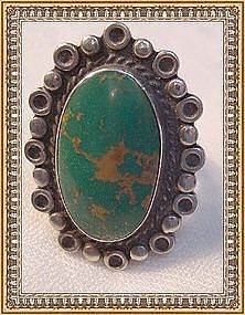 Vintage Native American Sterling Silver Ring Green Cab