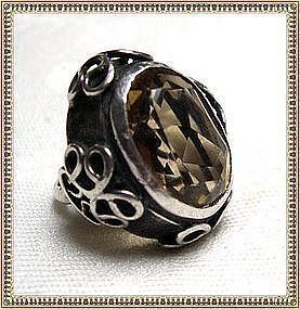 Vintage ORNO Sterling Silver Ring Faceted Smokey Quartz