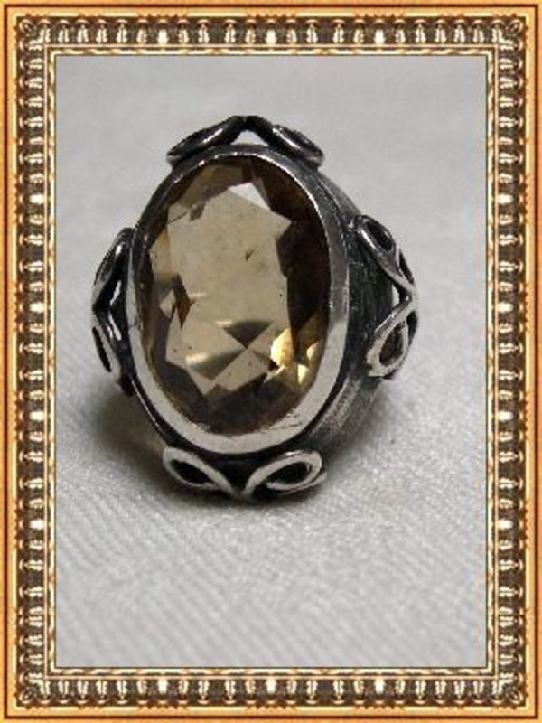 Vintage ORNO Sterling Silver Ring Faceted Smokey Quartz