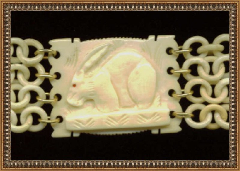Vintage Carved Ivory Bracelet Rabbit Figural Open Work