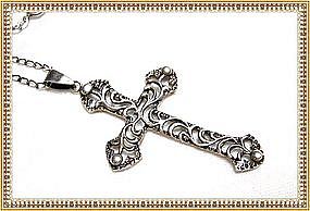 Vintage Sterling Silver Cross Ornate Open Work & Chain
