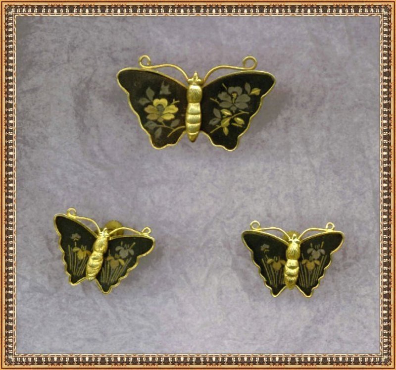 Vintage Amita Butterfly Earring Pin Damascene Metal