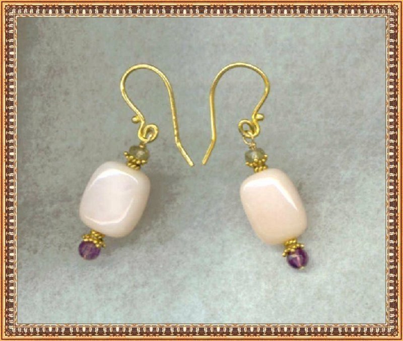 Gold on Sterling Pink Opal Green Sapphire Earrings